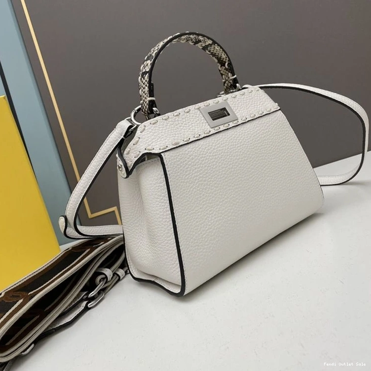 Cheap White Peekaboo Iconic Leather Calf Mini In Bag Fendi Stitching 0825